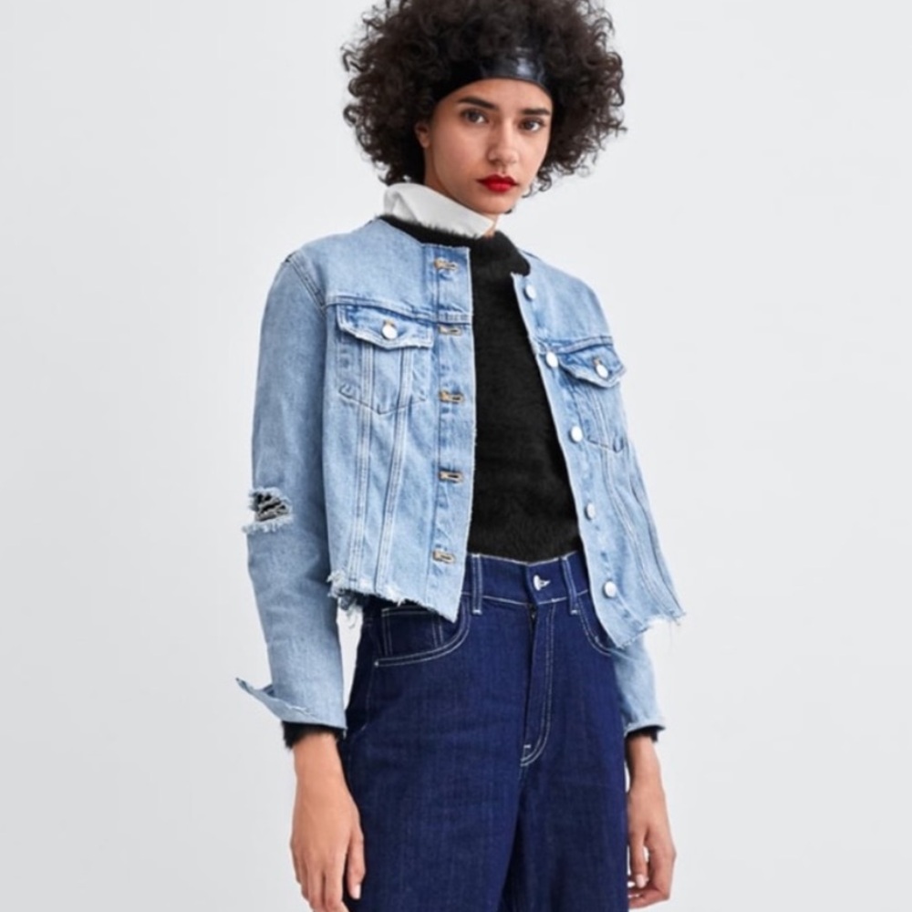 Zara denim distressed jacket